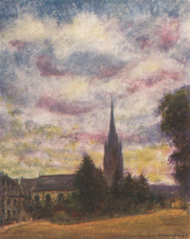 'Marlow Church' by Mortimer Menpes. Bucks. SMALL 1906 old antique print